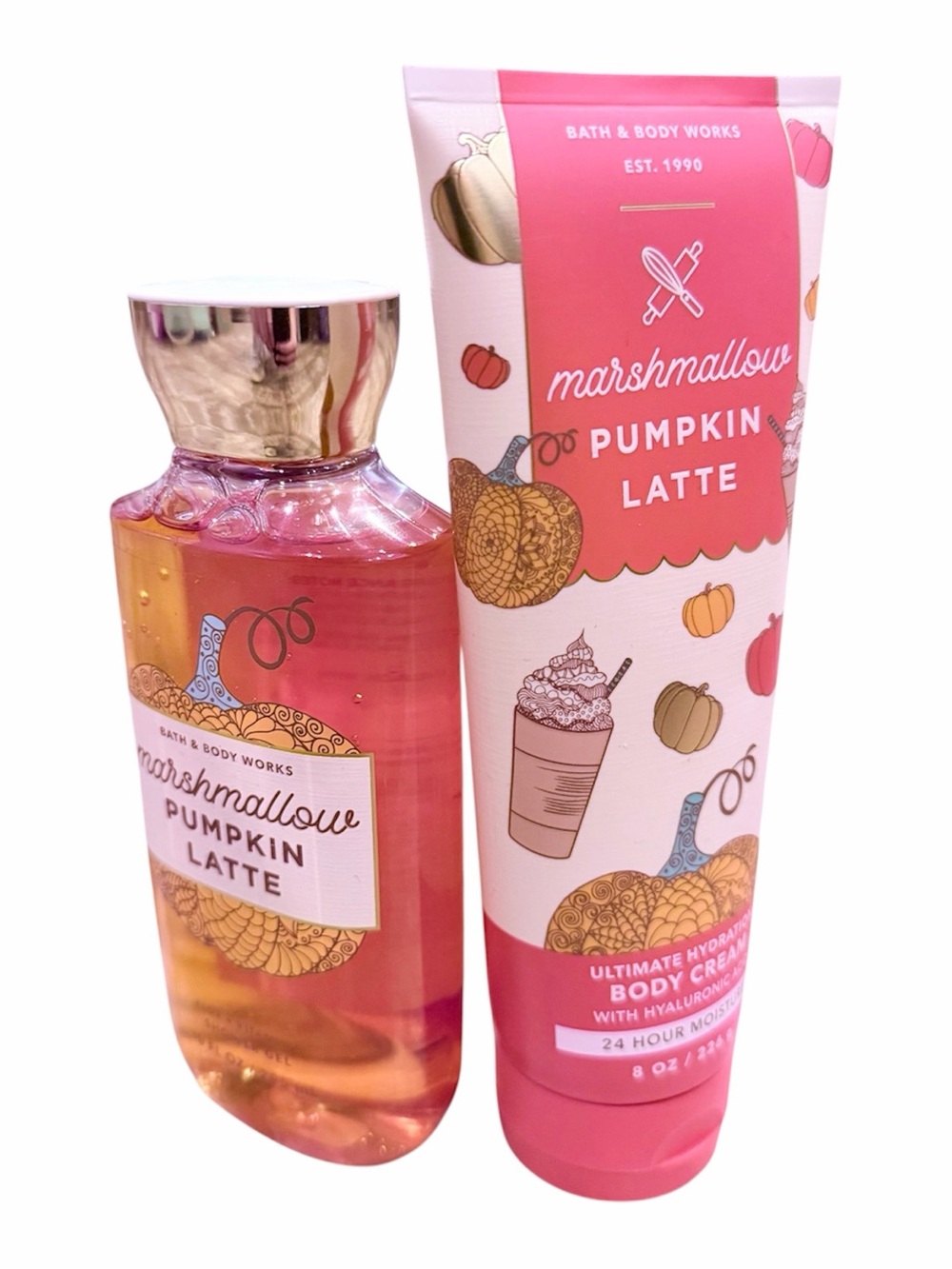 Bath & Body Works Marshmallow Pumpkin Latte Body Cream & Shower Gel Set NWT